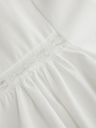 Linen-blend Linen-blend Sweetheart Neck Lace Trim Bowknot Oversized Mini Nightdress  For Home Bedroom
