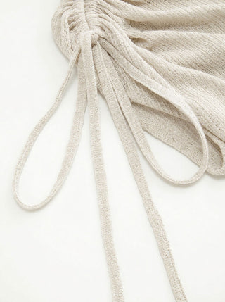 Linen-blend Linen-blend See-Through Off-shoulder Drawstring Top For Daily Casual Work