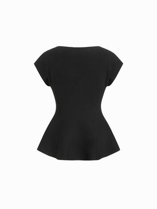 Jersey V-neck Short Sleeve Ruffle Hem Top