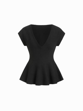 Jersey V-neck Short Sleeve Ruffle Hem Top