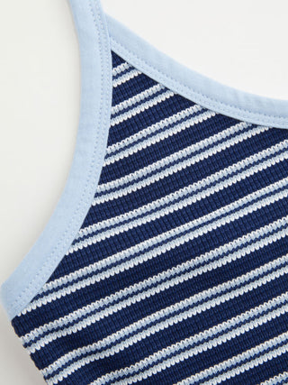 Cotton-blend Textured Stripe Halter Neckline Colorblock Top