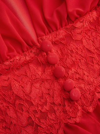 Chiffon Lace V-neck Top & Mid Rise Pleated Maxi Skirt Set