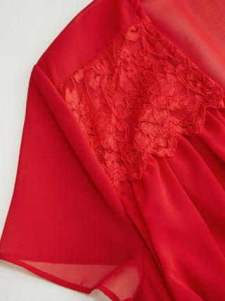 Chiffon Lace V-neck Top & Mid Rise Pleated Maxi Skirt Set