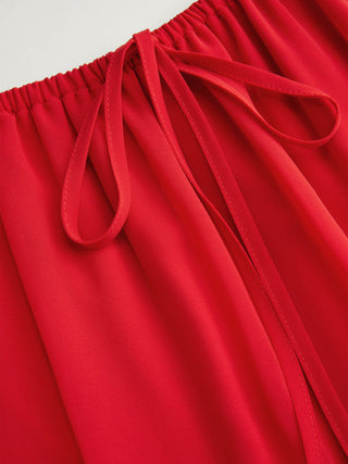 Chiffon Lace V-neck Top & Mid Rise Pleated Maxi Skirt Set