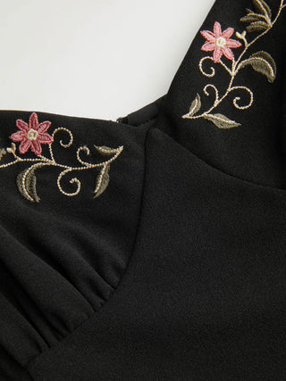 Floral Embroidery Sweetheart Neck Bubble Hem Mini Dress