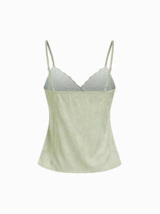 Silk Jacquard Sweetheart Neck Lace Trim Cami Blouse