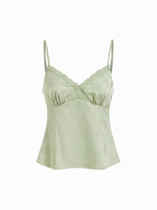 Silk Jacquard Sweetheart Neck Lace Trim Cami Blouse