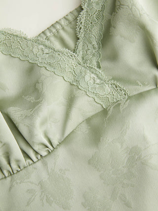 Silk Jacquard Sweetheart Neck Lace Trim Cami Blouse