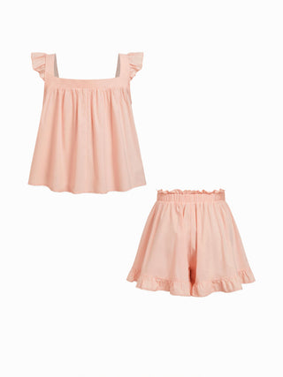 Woven Cotton Square Neck Bowknot Tank & High Rise Shorts Loungewear Set For Home Bedroom