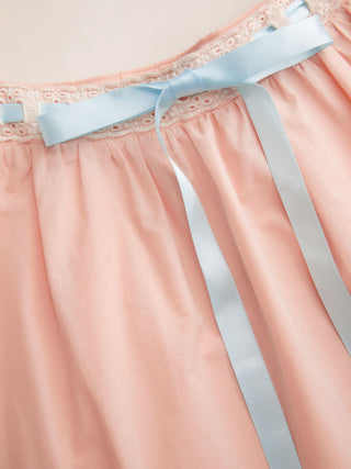 Woven Cotton Square Neck Bowknot Tank & High Rise Shorts Loungewear Set For Home Bedroom