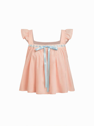 Woven Cotton Square Neck Bowknot Tank & High Rise Shorts Loungewear Set For Home Bedroom