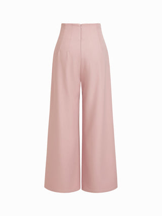 High Rise Metal Button Pleated Wide Leg Trousers
