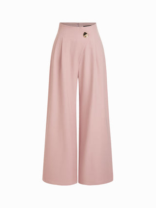High Rise Metal Button Pleated Wide Leg Trousers