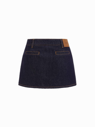 Denim Low Rise Washed Metal Detail A-line Mini Skort