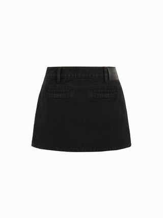Denim Low Rise Washed Metal Detail A-line Mini Skort