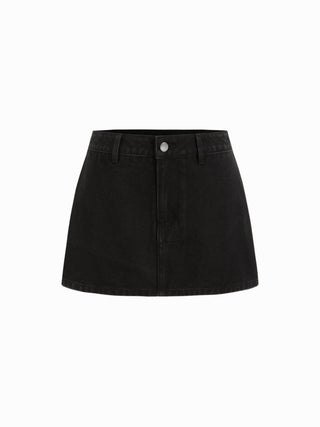 Denim Low Rise Washed Metal Detail A-line Mini Skort
