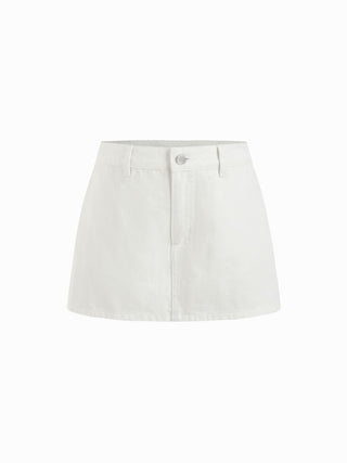 Denim Low Rise Washed Metal Detail A-line Mini Skort