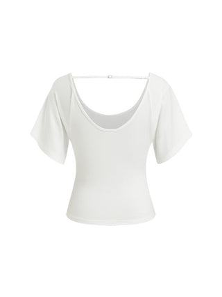 Viscose Scoop Neck Backless Short Sleeve Top