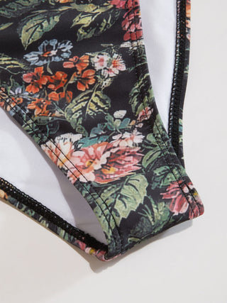 Knit Fabric Square Neck Floral Ruffle Trim One Piece Swimsuit For Vacation Swimming Pool Beach