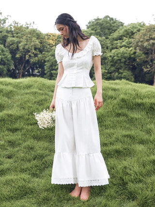 Wide Leg Pants Women Cargo Sequin pants Capri Pant denim cargo pants Woven Cotton-blend Mid Rise Lace Trim Ruffle Wide Leg Trousers For Daily Casual Vacation