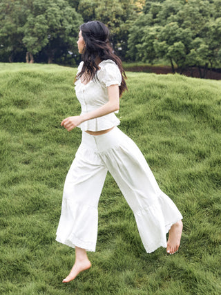 Wide Leg Pants Women Cargo Sequin pants Capri Pant denim cargo pants Woven Cotton-blend Mid Rise Lace Trim Ruffle Wide Leg Trousers For Daily Casual Vacation