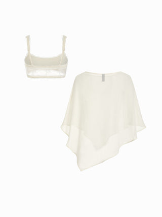 Sheer Lace Asymmetrical Poncho Top Two-Piece Set