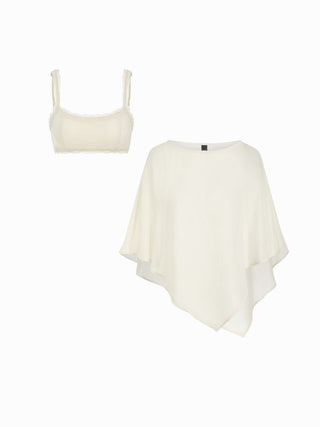 Sheer Lace Asymmetrical Poncho Top Two-Piece Set