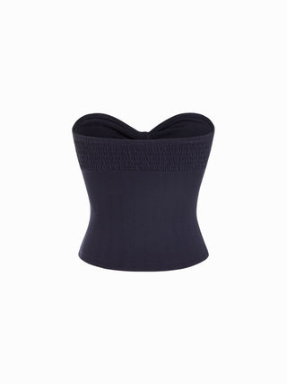 Cotton Pointelle Sweetheart Knotted Shirred Bandeau Top