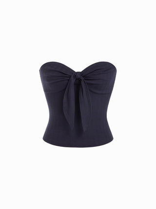 Cotton Pointelle Sweetheart Knotted Shirred Bandeau Top