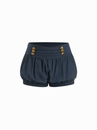 Cotton-blend Mid Rise Metal Detail Bloomer Shorts
