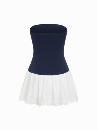 Cotton-blend Colorblock Broderie Anglaise A-line Mini Dress