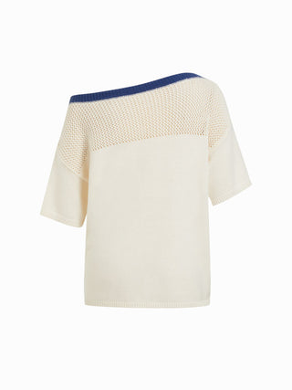 Knit Cotton-blend Crochet Dolphin Graphic Boat Neck Oversized Short Sleeve Top