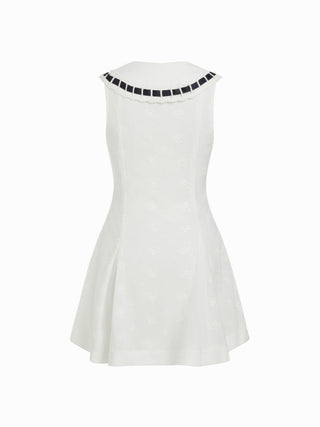 Cotton Broderie Anglaise Contrast Bowknot Flared Mini Dress