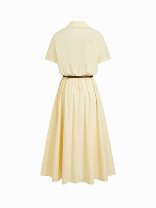 Cotton-blend Collar Shirt Maxi Dress With Metal Detail Belt