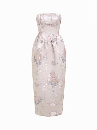 Jacquard Jacquard Floral Bandeau Bowknot Bubble Maxi Dress For Date Wedding
