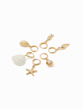 3 PAIRS STARFISH & SHELL DROP EARRINGS SET For Vacation
