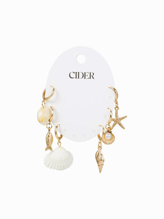 3 PAIRS STARFISH & SHELL DROP EARRINGS SET For Vacation