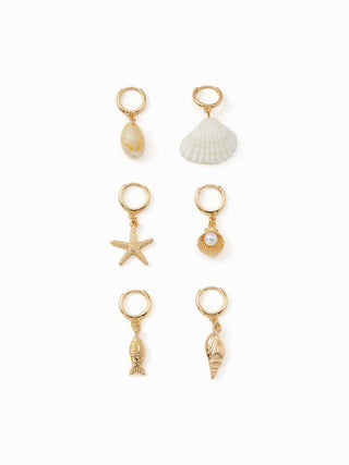 3 PAIRS STARFISH & SHELL DROP EARRINGS SET For Vacation