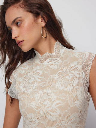 Lace Floral Stand Collar Sleeveless Bodysuit
