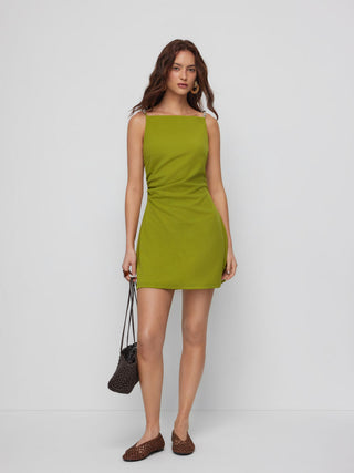 Square Neck Beaded Ruched A-line Cami Mini Dress