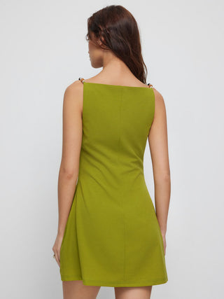 Square Neck Beaded Ruched A-line Cami Mini Dress