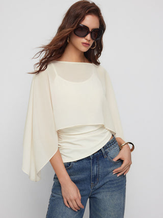 Ruched Cami Top & Chiffon Boat Neck Cape