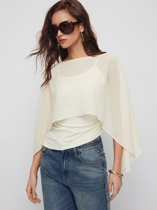 Ruched Cami Top & Chiffon Boat Neck Cape