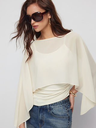 Ruched Cami Top & Chiffon Boat Neck Cape