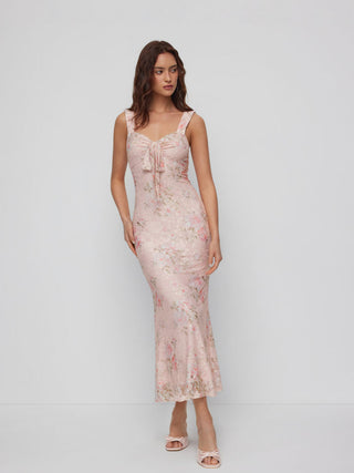 Lace Floral Sweetheart Twist Knotted Mermaid Maxi Cami Dress