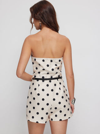 Satin Satin Polka Dot Bandeau Mid Rise Romper With Belt For Daily Casual Party/Clubbing