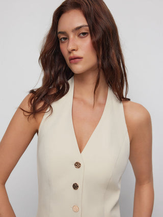 Woven Halter Neck Metal Detail Blazer Vest For Daily Casual Work