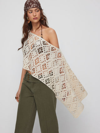 Crochet Knit Crochet Asymmetrical Neck Hollow Out Oversized Cape Top For Daily Casual Vacation