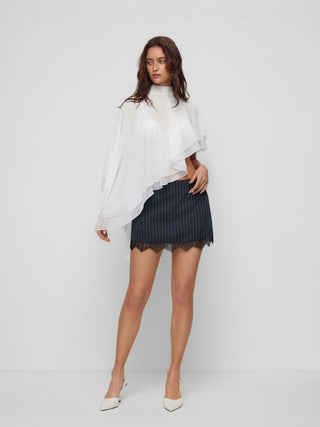 Woven Stripe Low Rise Lace Trim A-line Mini Skirt For Daily Casual Work