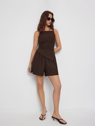 Knit Fabric Square Neck Zipper Back Pocket Romper